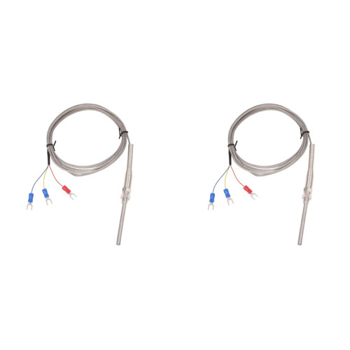2X 0-400C PT100 Type 5mm x 50mm Temperature Controller Thermocouple Probe 2 Meters