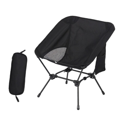 Ergonomic Outdoor Folding Chair Iron Construction-Black