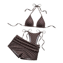 3-delige halter bikiniset voor dames, stippen,-Koffie kleur M
