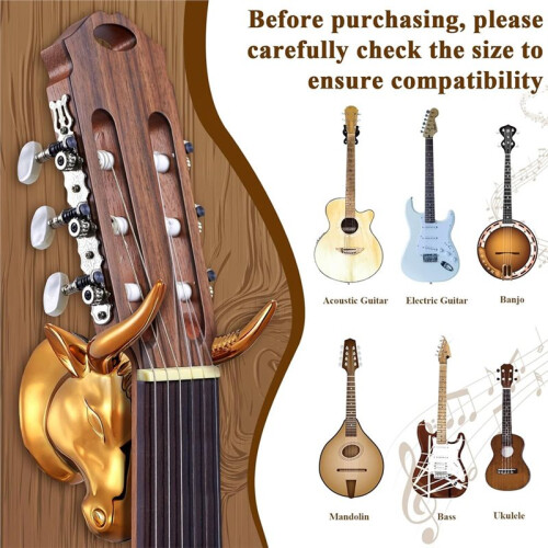 2 St. Bull Gitarr Väggmonterade Gitarrställ, Väggmonterat Gold Bull Art Ukulele Krokställ för Elgitarrförvaring 2