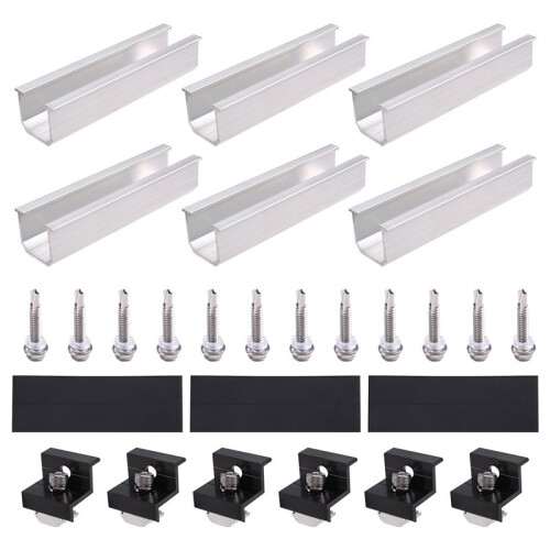24pcs Solar Panel Bracket Aluminum PV Rail Fastening Module Trapezoidal Roof Mount Solar Rail End 1