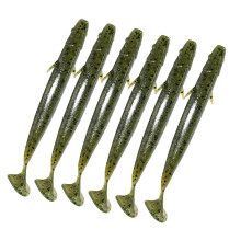 6Pcs Soft Fishing Lures Artificial Baits Paddle Tail-Dark Green