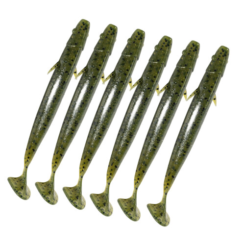 6Pcs Soft Fishing Lures Artificial Baits Paddle Tail-Dark Green