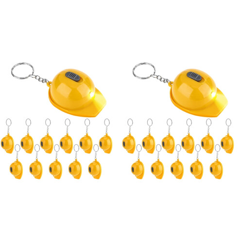 24Pcs Construction Partys  Flashlight Keychain Miniature Construction Helmet Flashlight Small Safety Hat Keychain