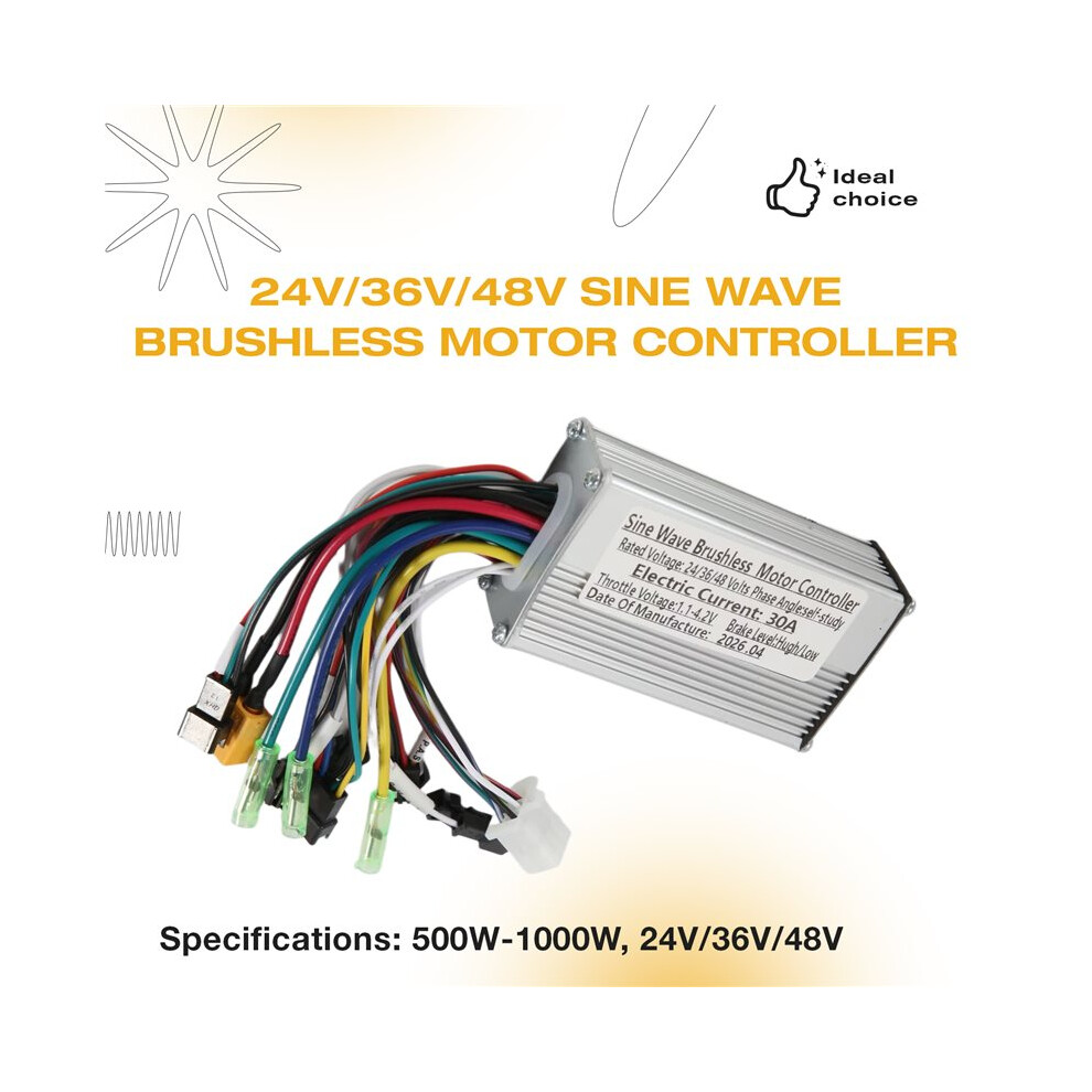 24V/36V/48V 3Mode Sine Wave Brushless Motor Controller 500W 750W 1000W 30A For S866 V889 S966 Lcd Meter E-Bike 4713442973516