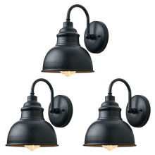 3X Vintage Wall Sconce Gooseneck Barn Flat Light Industrial Vintage Farmhouse Wall Sconce Outdoor Waterproof (Black)