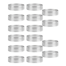 16 Pcs Circular Stainless Steel Tart Ring Tower Pie Cake Mould Baking Tools Perforated Cake Mousse Ring,8cm