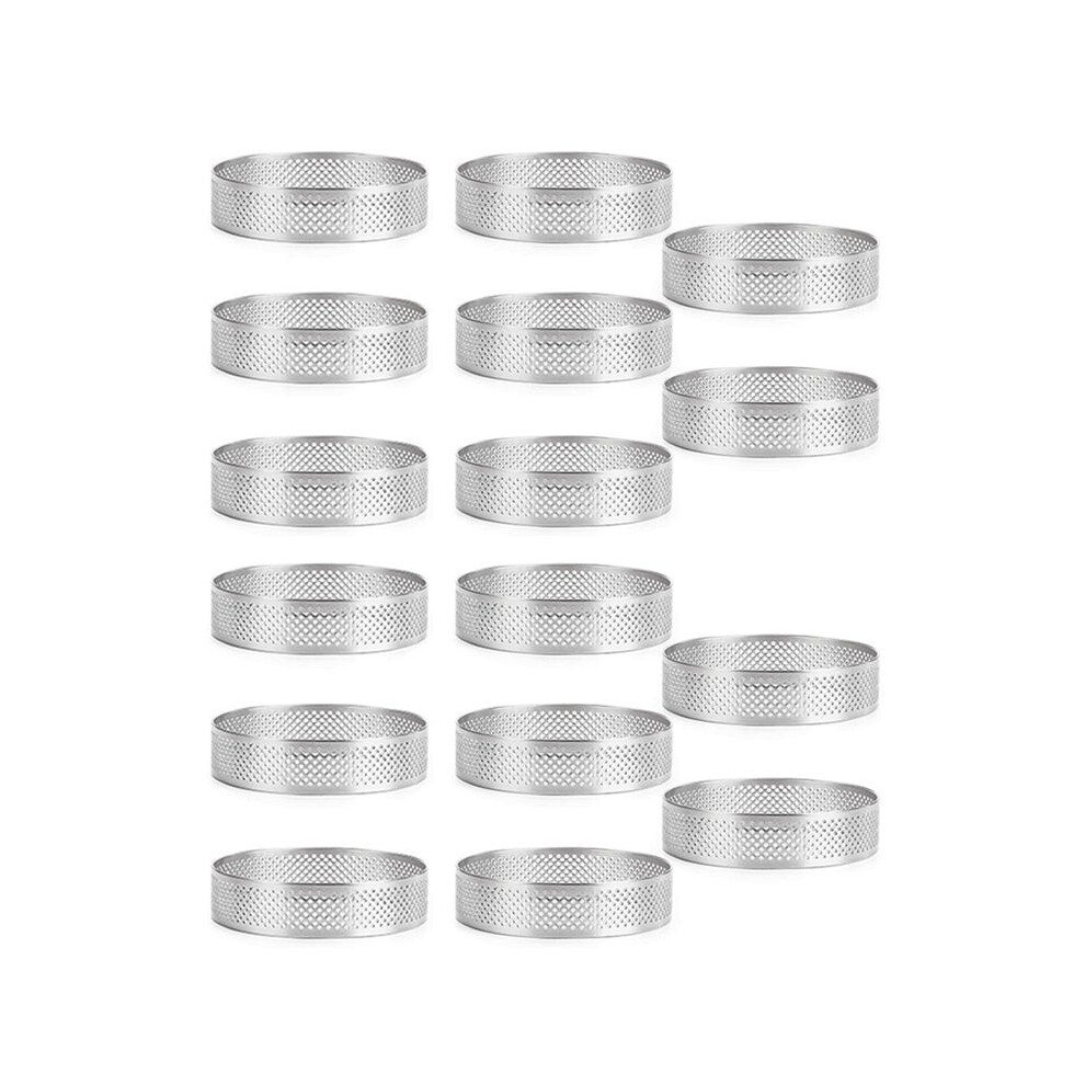16 Pcs Circular Stainless Steel Tart Ring Tower Pie Cake Mould Baking Tools Perforated Cake Mousse Ring,8Cm 6033466223120