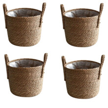 4X Cesto Portaoggetti nel Paglia Pavimento nel Rattan Vaso da Fiori Artigianato Decorazione Moderna Casa Soggiorno Camera da Letto Negozio Cesto di