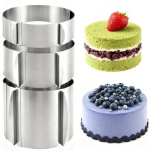 Juego de 3 Aros para Pasteles Ajustables, Altura 6 cm, 8 cm, 15 cm, Marco para Hornear con Escala y Clips de Montaje para Hornear (16-30 cm)