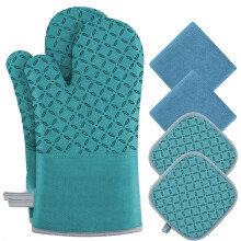 1set Non-Slip Silicone Oven Gloves Microwave Oven-Safe Gloves Oven Mitts and Pot Holders 6pcs Set Oven Mitts