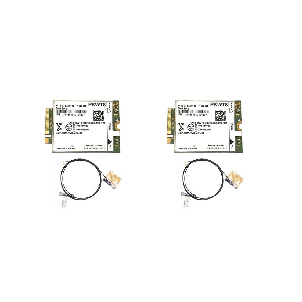2X Em7430 Dw5816e 4G Lte Module+4Xantenna Gobi6000 For Latitude 7280 7285 7290 7389 7390 7480 7490 Cat6 Dw5811e 4713241369480