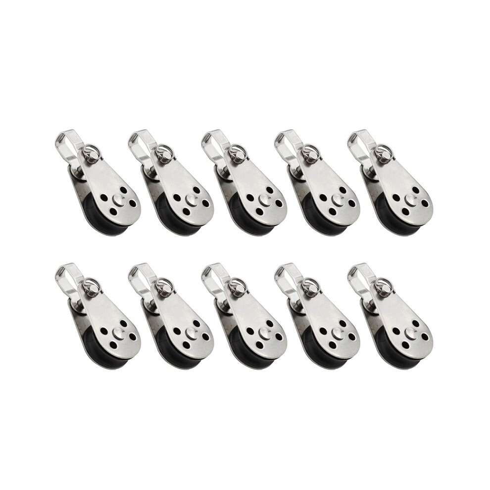 10Pcs 316 Stainless Steel Swivel Eye Wire Rope Pulley Block Single Wheel Single Nylon Sheave Pulley Block Durable Boat 6032603726777