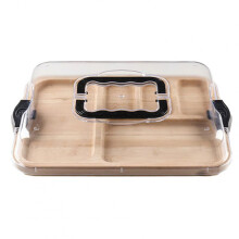 Wooden Bento Box with Lid & Handle Multi-Compartment Lunch Container Portable Leak-Proof Charcuterie Board for Meal Prep