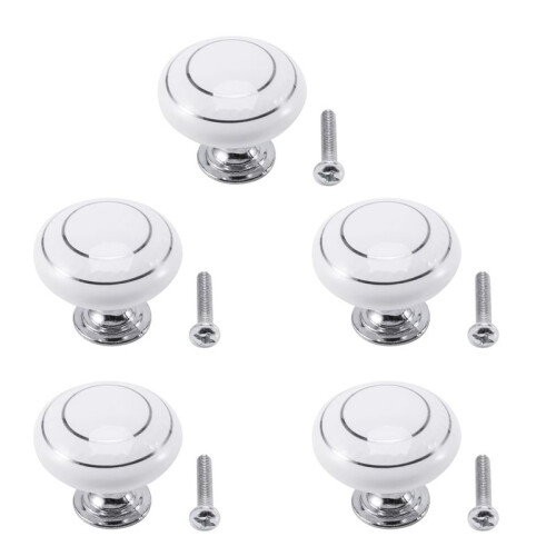 5 X Ceramic Door/Wardrobe/Cabinet/Cupboard Knob Handle Drawer White