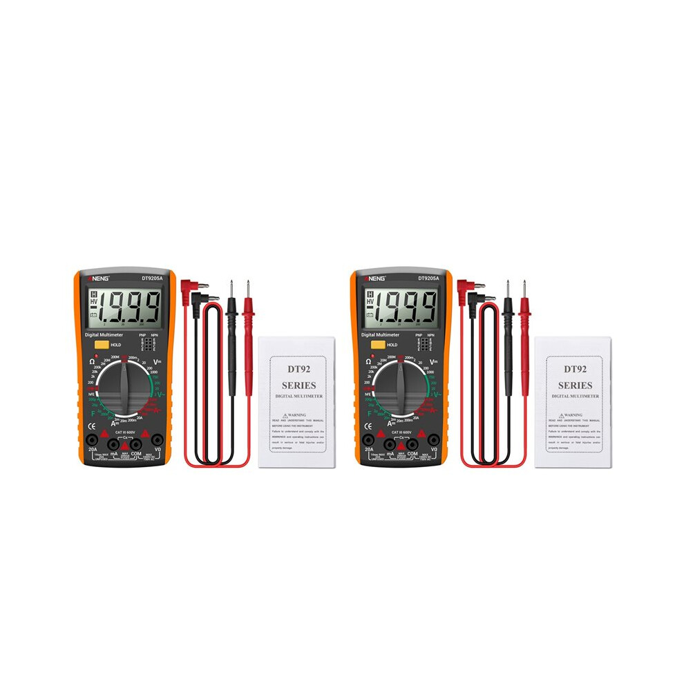 2X Aneng Dt9205a Digital Multimeter Ac/ Transistor Tester Electrical Ncv Test Meter Analog Auto Range Yellow 6032926567842