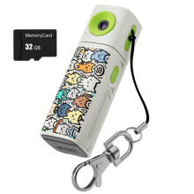 2K Digital Action Camera Thumb Keychain Camera Retro Video Recorder Portable Pocket Small Camcorder with 32GB White