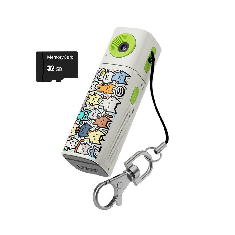 2K Digital Action Camera Thumb Keychain Camera Retro Video Recorder Portable Pocket Small Camcorder With 32Gb White 4713642597482