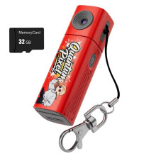 2K Digital Action Camera Thumb Keychain Camera Retro Video Recorder Portable Pocket Small Camcorder with 32GB Red