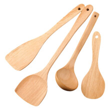 4-Piece Wooden Kitchen Utensils Set with Long Handles, Ideal for Cooking, Stirring, and Serving