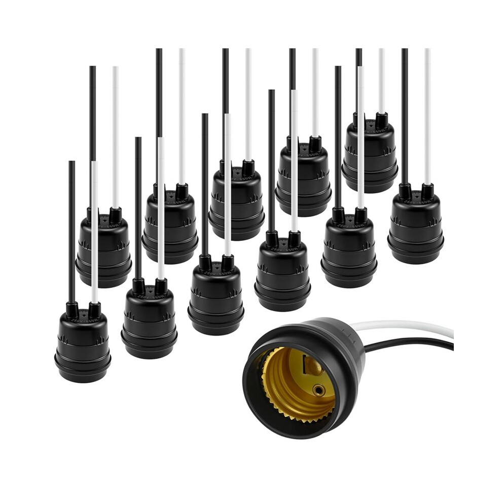 12Pcs E27 Waterproof Lamp Holder Socket, Black Pigtail Rainproof Light Socket,250V 660W For Outdoor, Diy Lighting 4714053041069