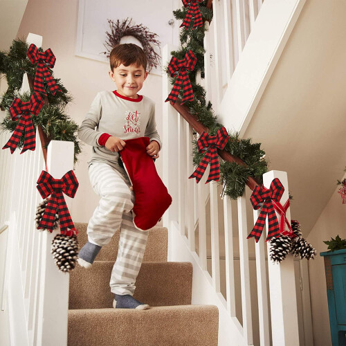 Weihnachtskranz Schleife Rot Schwarz Büffelkaromuster 6-teilig 2