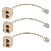 3X RJ11 6P4C 2 Way Outlet Telephone Jack Splitter Adapter Beige