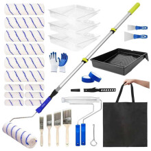 Paint Roller Kit with Extension Pole 2-4 FT Pole 9" & 4" Paint Rollers Carry Bag Professiona for Walls Ceilings and Home