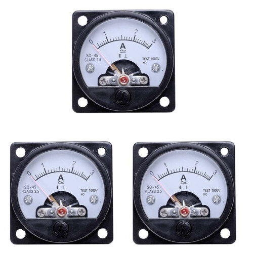 3X AC 0-3A Round Analog Panel Meter Current Measuring Ammeter Gauge Black 1