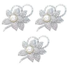 3X Classy Flower Brooch Pin with Shiny Created Crystal and Created Pearl for Christmas Wedding or Prom