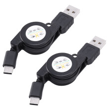 2X USB Type C USB 3.1 Retractable Cable Charger Charging Type-C USB-C Cable Black