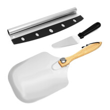 Stainless Steel Pizza Cutter+Pizza Peel+with Foldable Wooden Handle Pizza Shovel for Baking Pizza/Bread Pies/Cookies