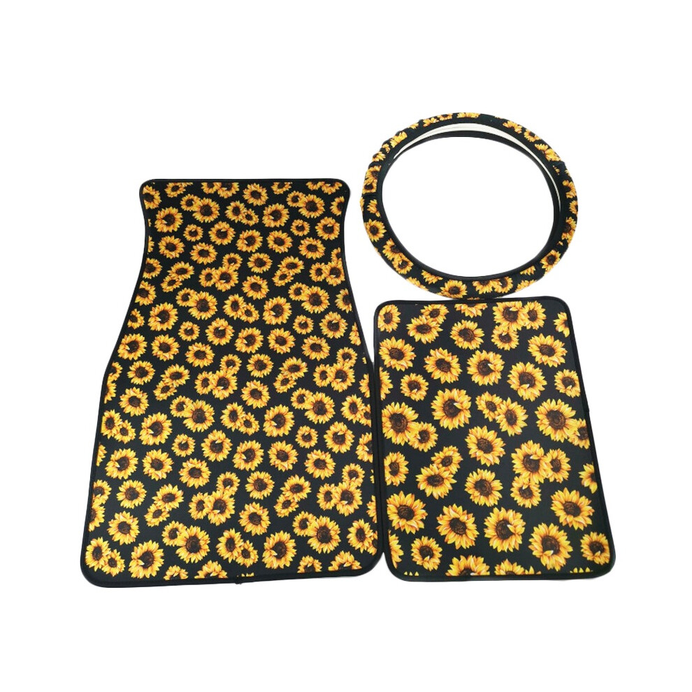 Car Neoprene Sunflower Automotive Steering Wheel Cover With Car Front Rear Floor Foot Mats Fits For Most Cars 4713011170704