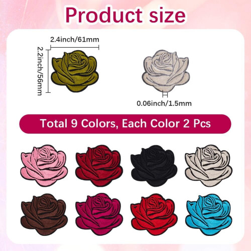 Toppe termoadesive floreali da 18 pezzi – Applicazioni di rose, 9 stili 1