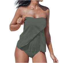 Strapless Tankini Swimsuits for Women 2 Piece-Army Green XL
