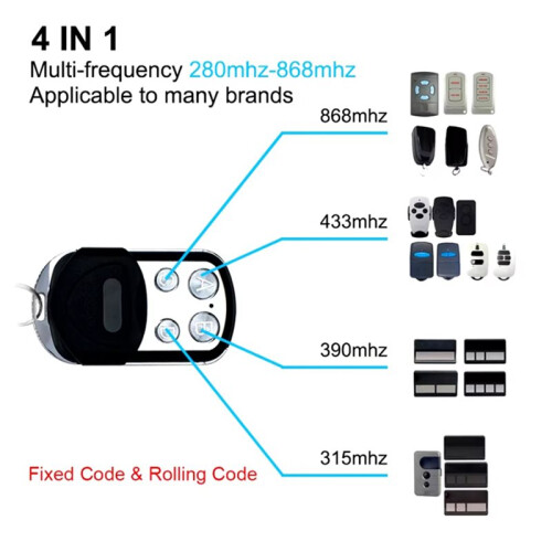 433MHz Universal Garage Door Remote Control Four-Button Code Copying Remote Control for Gate Barrier Roller Door