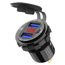 Schnell LadegeräT 3.0 Dual 12V USB Auto LadegeräT, Aluminium Buchse mit Schalter Knopf und Rotem Digital Voltmeter, Wasserdicht