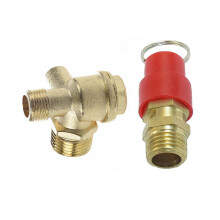 1pcs 3/8 inch Female Thread Tube Connector Air Compressor Check Valve Gold & 1pcs Pressure Relief Valve 1/4 Zoll PT Air Compression Valve Red + Gold