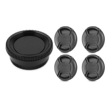 4pcs 58mm Lens Cap with Lens Cap Leash Hole Bundle For Dslr Cameras   & 1 set Black Plastic Camera Body Cover + Rear Lens Cap For