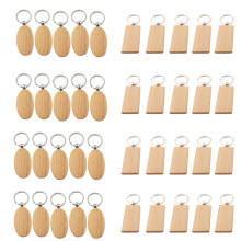 40 Pcs Blank Wooden Key Chain DIY Wood Keychains Key Tags Gifts Yellow,20 Pcs Oval & 20 Pcs Rectangle