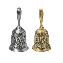2x Hand Bell, Metal Tone Ring Alarm Hand Hold Service Call Bell Desktop Bell Tea Dinner Bell Game Bell,Silver & Gold