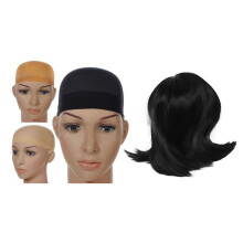 3 Pcs Wig Accessories:2 Pcs Hair Wig Stretch Mesh Wig Cap & 1 Pcs Short Front Human Hair Wigs Remy Hair Bob Wig