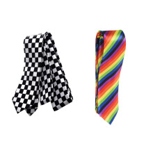 2 Pcs Necktie: 1 Pcs Mens Black White Plaid Checkered Necktie & 1 Pcs Slim Narrow Tie, 19 (Rainbow Color Stripes)