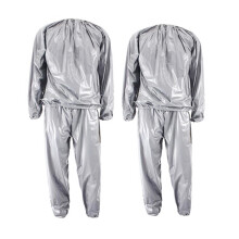 2 Pcs Heavy Duty Fitness Weight Loss Sweat Sauna Suit Exercise Gym Anti-Rip Silver, L & XL