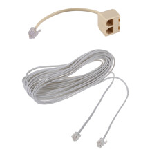2 Pcs RJ11 Parts: 1 Pcs 6P2C Modular Telephone Phone Cables Wire & 1 Pcs 6P4C 2 Way Outlet Telephone Jack  Splitter