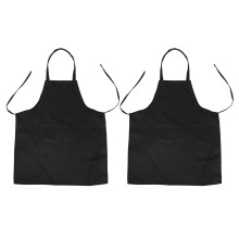 2X Unisex 2 Pocket Black Kitchen Apron Bib, One Size in Medium