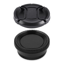 1 set Black Plastic Camera Body Cover + Rear Lens Cap For  Digital SLR & 1pcs Univeral 49mm Center Pinch Front Lens Cap For DSLR Camera