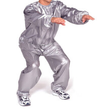 2pcs Heavy Duty Fitness Weight Loss Sweat Sauna Suit Exercise Gym Anti-Rip 4XL - Black & Silver