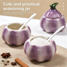 Pot à Sel en Céramique, Pot à Sel en Forme D'Oignon, Pot à Sel avec Couvercle et Cuillère, Récipient à Épices de Cuisine Multi-Usages