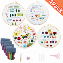 Kit de bordado para iniciantes com bastidor de bambu e linhas.